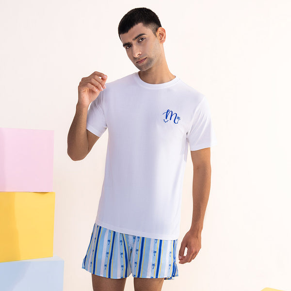 Midnight Palms Embroidered T-Shirt & Cotton Boxers