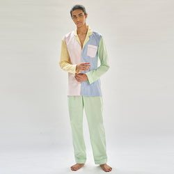 Many Moods Cotton Notched Collar Pyjama Set - Men