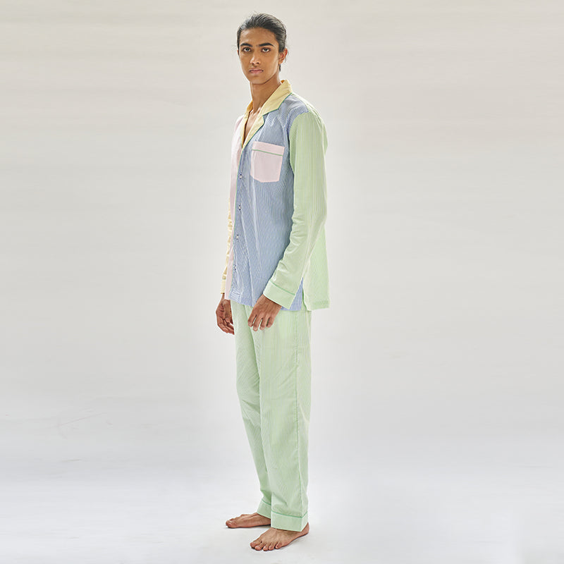 Many Moods Cotton Notched Collar Pyjama Set - Men