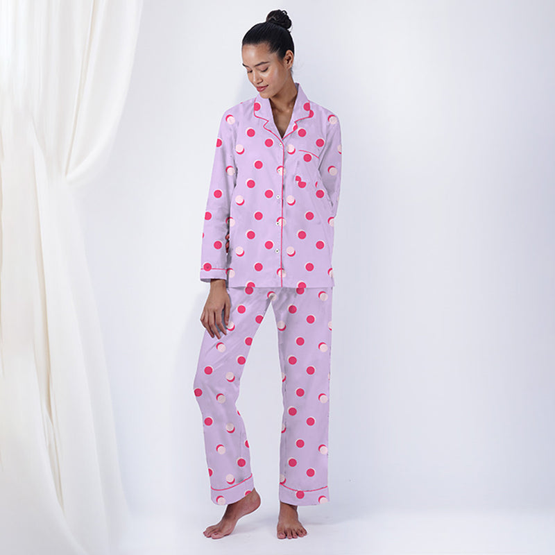 Popins Cotton Notched Collar Pyjama Set
