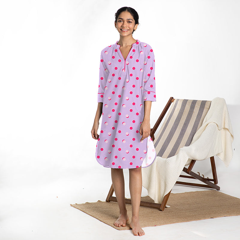 Popins Cotton Dip-Neck Sleep Dress