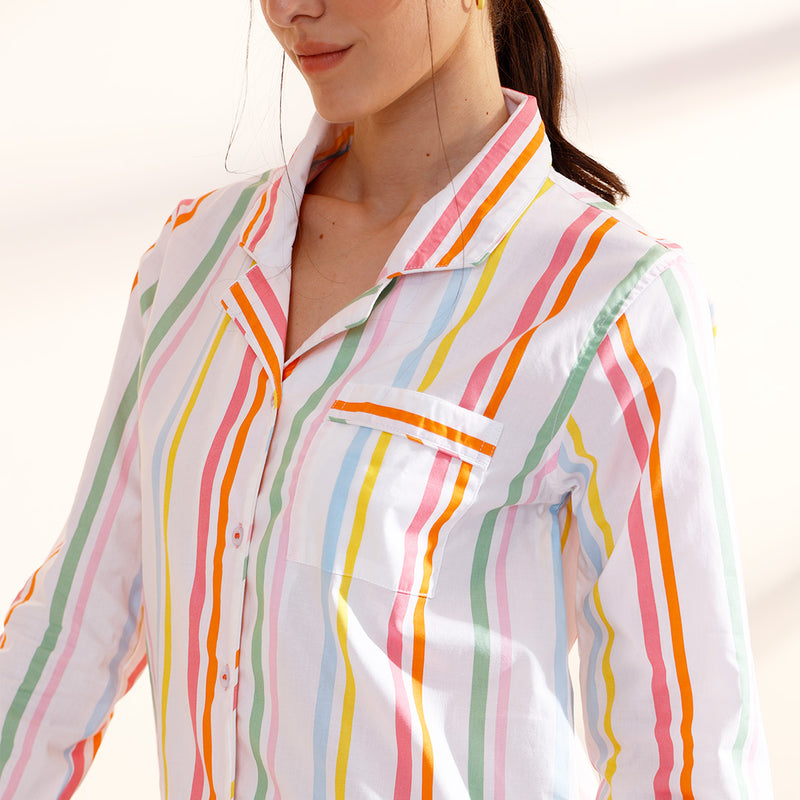 Rainbow Rope Cotton Notched Collar Pyjama Set