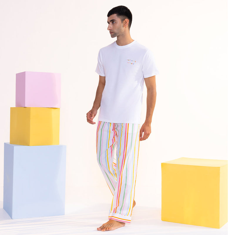 Rainbow Rope Embroidered T-shirt & Cotton Pyjama - Men