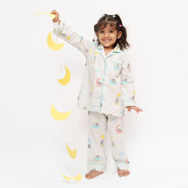 Elephant On Cloud Cotton Notched Pyjama Set