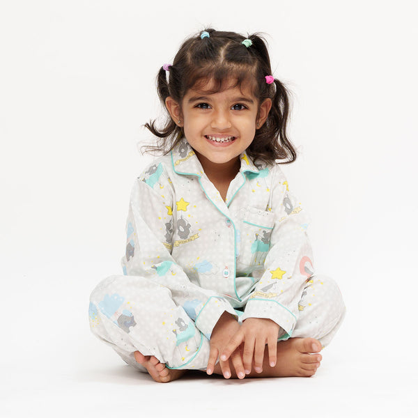 Elephant On Cloud Cotton Notched Pyjama Set