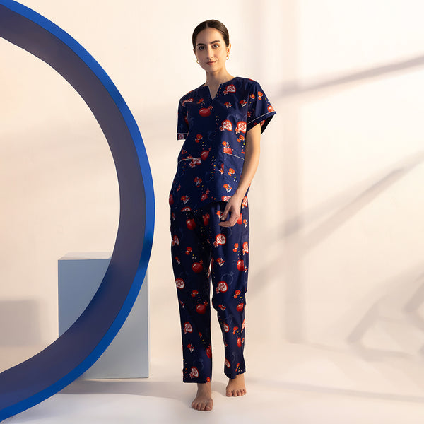 Ruby Fusion Cotton Dip-Neck Pyjama Set