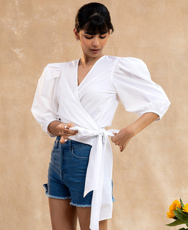 Ria - Balloon Sleeve Tie Top