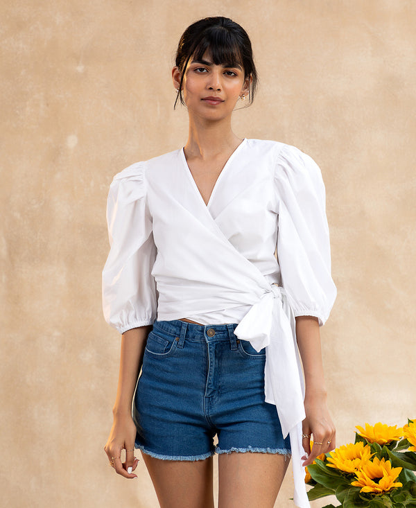 Ria - Balloon Sleeve Tie Top