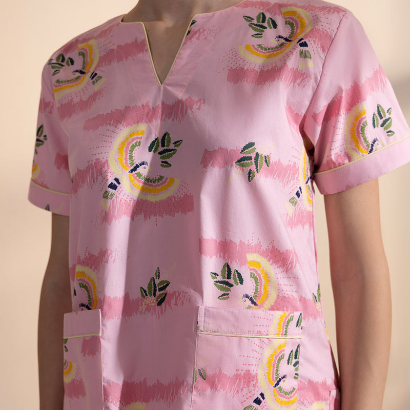 Blush Cotton Dip-Neck Pyjama Set