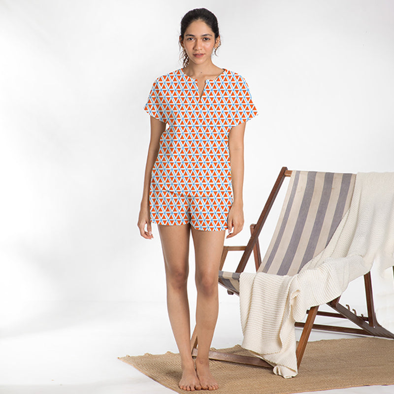 Kaleidoscope Cotton Slit Neck Top and Shorts