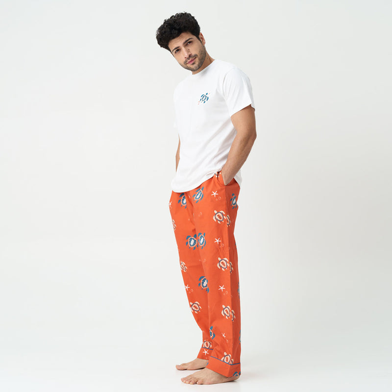 Turtle Tide Embroidered T-shirt & Cotton Pyjama - Men