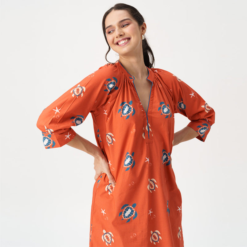Turtle Tide Cotton Dip-Neck Sleep Dress