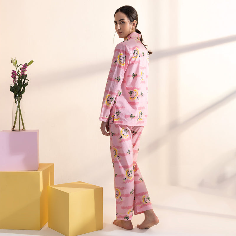 Blush Cotton Notched Collar Pyjama Set