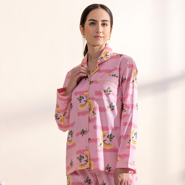 Blush Cotton Notched Collar Pyjama Set