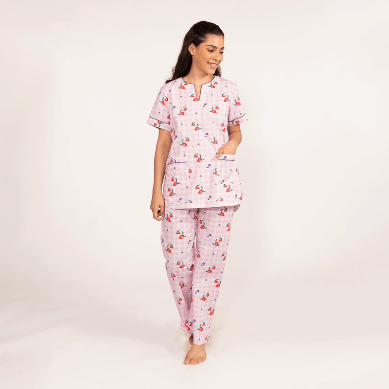 Berry Patch Cotton Dip-Neck Pyjama Set
