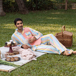 Pastel Paradox Cotton Notched Collar Pyjama Set - Men
