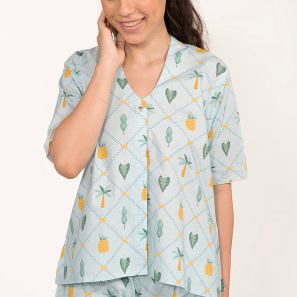 Pineapple Palms Cotton High Low Shorts Set