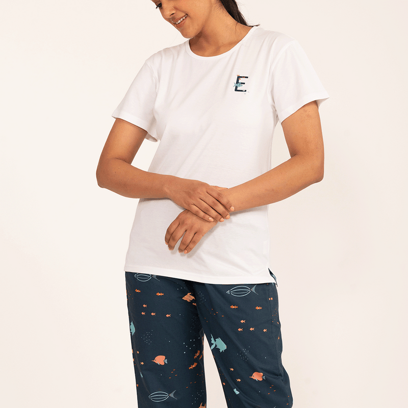Deep Dive Embroidered T-shirt & Cotton Pyjama Women's