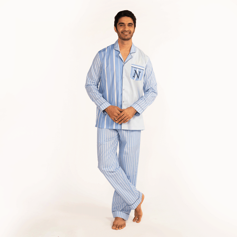 Oceanbreeze Cotton Notched Collar Pyjama Set - Men