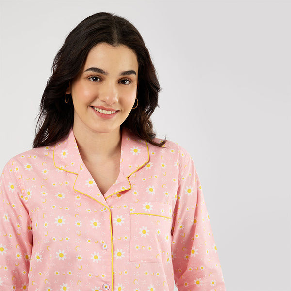 Daisy Cotton Notched Collar Pyjama Set