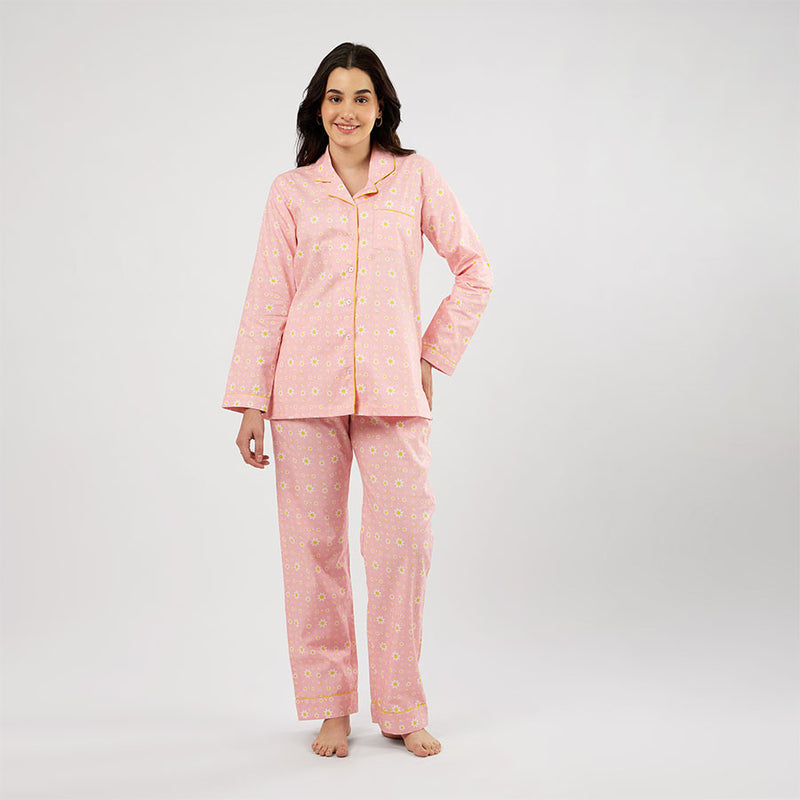 Daisy Cotton Notched Collar Pyjama Set