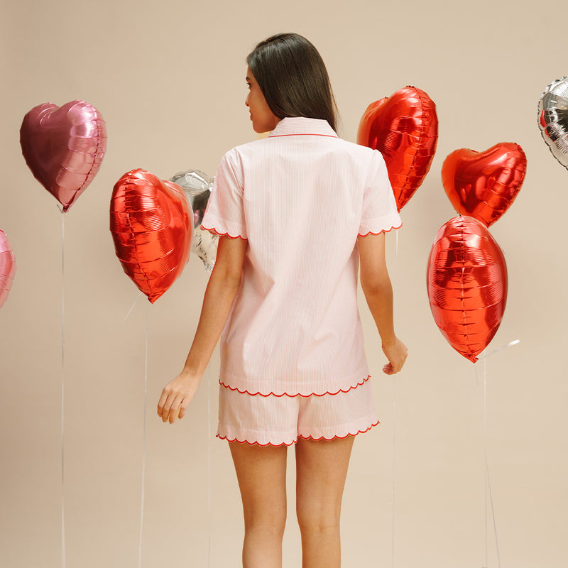 Rosy Scalloped Shorts Set