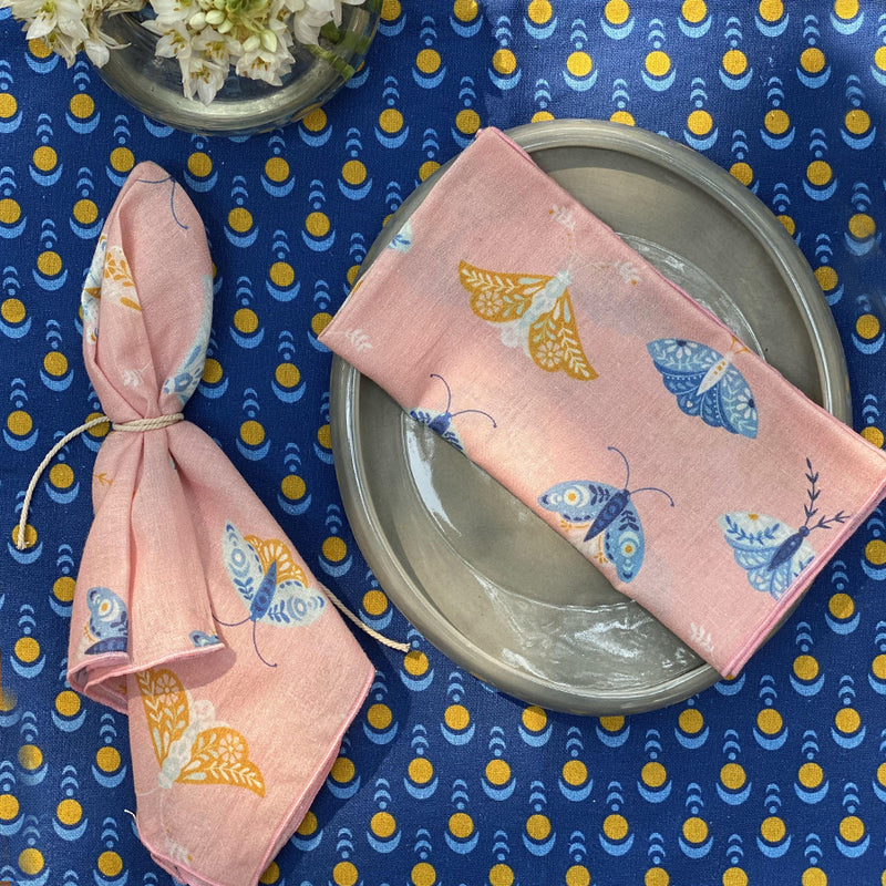 Dandelion - Dining-Dinner Napkins-Peach-Butterfly-Cotton -Woven Printed