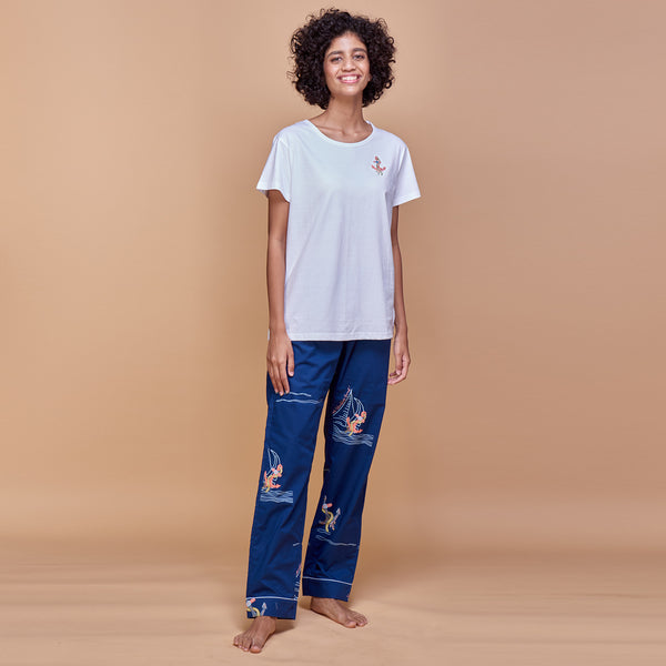 Set Sail Embroidered T-shirt & Cotton Pyjama
