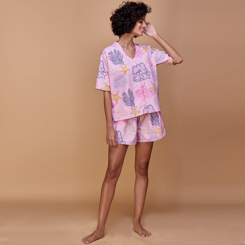 Under The Sea Cotton High Low Shorts Set