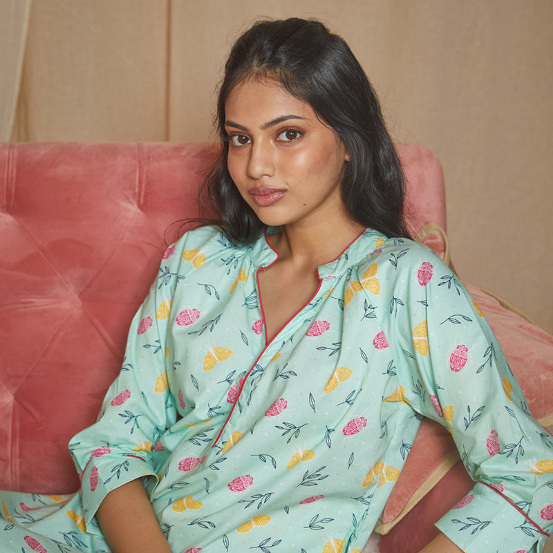 Scatter Cotton Dip-Neck Sleep Dress
