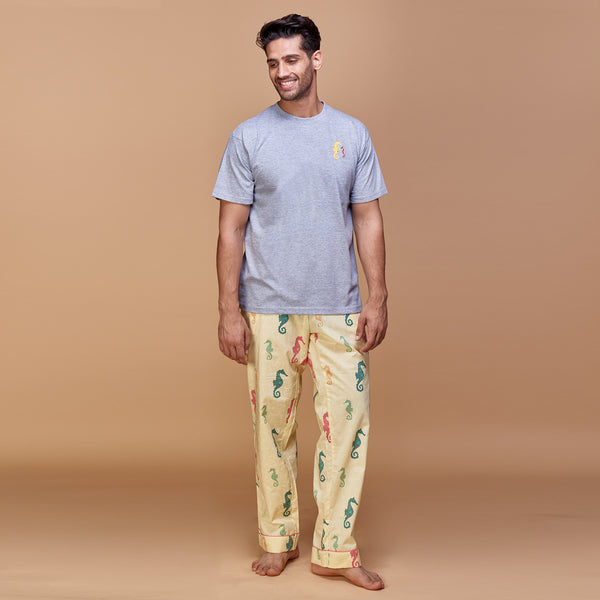 Seahorse Fancies Embroidered T-shirt & Cotton Pyjama