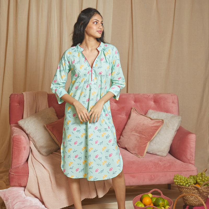 Scatter Cotton Dip-Neck Sleep Dress