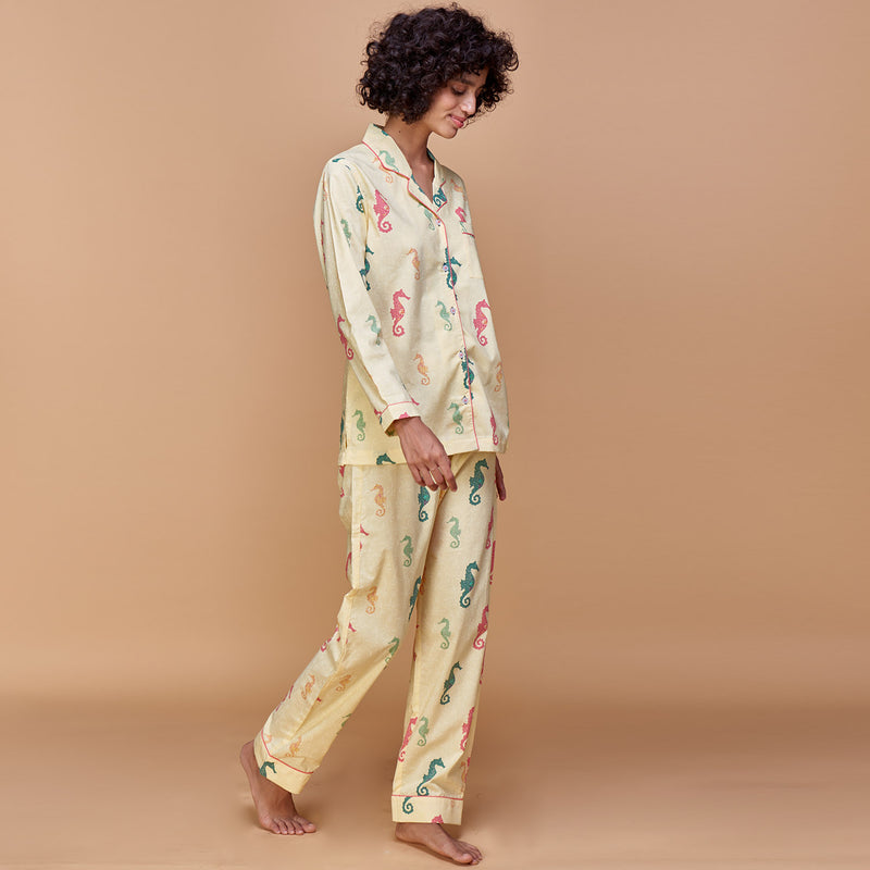 Seahorse fancies Cotton Notched Pyjama Set - Women's