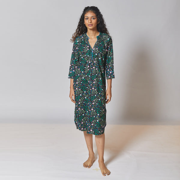 Efflorescent Cotton Dip-Neck Sleep Dress