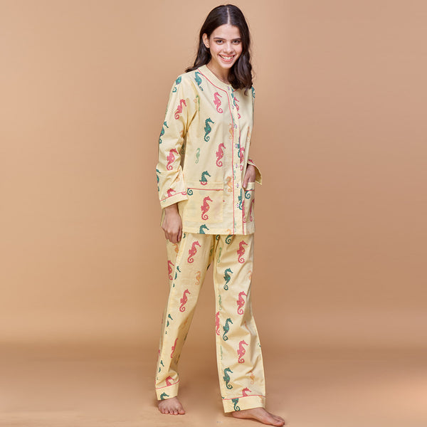 Seahorse Fancies Cotton Henley Neck Pyjama Set