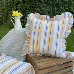 Dandelion -  Ochre - Blue- Cushion- Cotton Cambric fabric