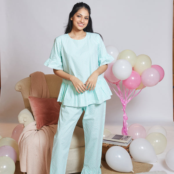 Peppermint Cotton Ruffled Peplum Pyjama Set