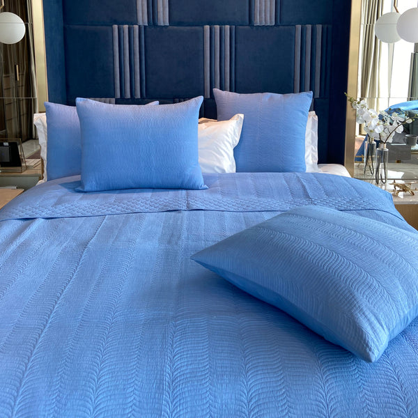 The Elliot Embroidered Quilt - Cerulean