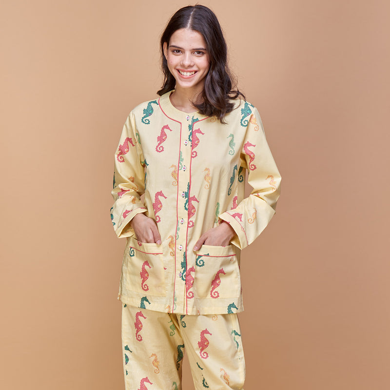 Seahorse Fancies Cotton Henley Neck Pyjama Set