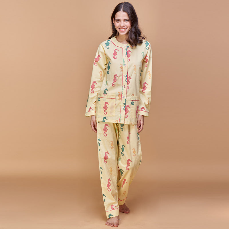 Seahorse Fancies Cotton Henley Neck Pyjama Set