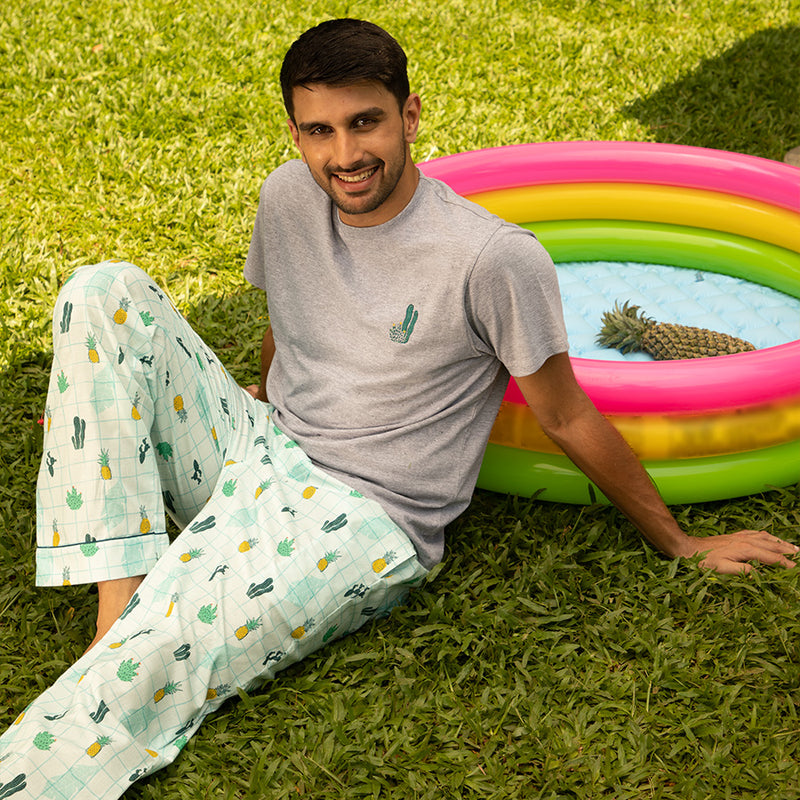 Tropical Treat Embroidered T-shirt & Cotton Pyjama for Men's
