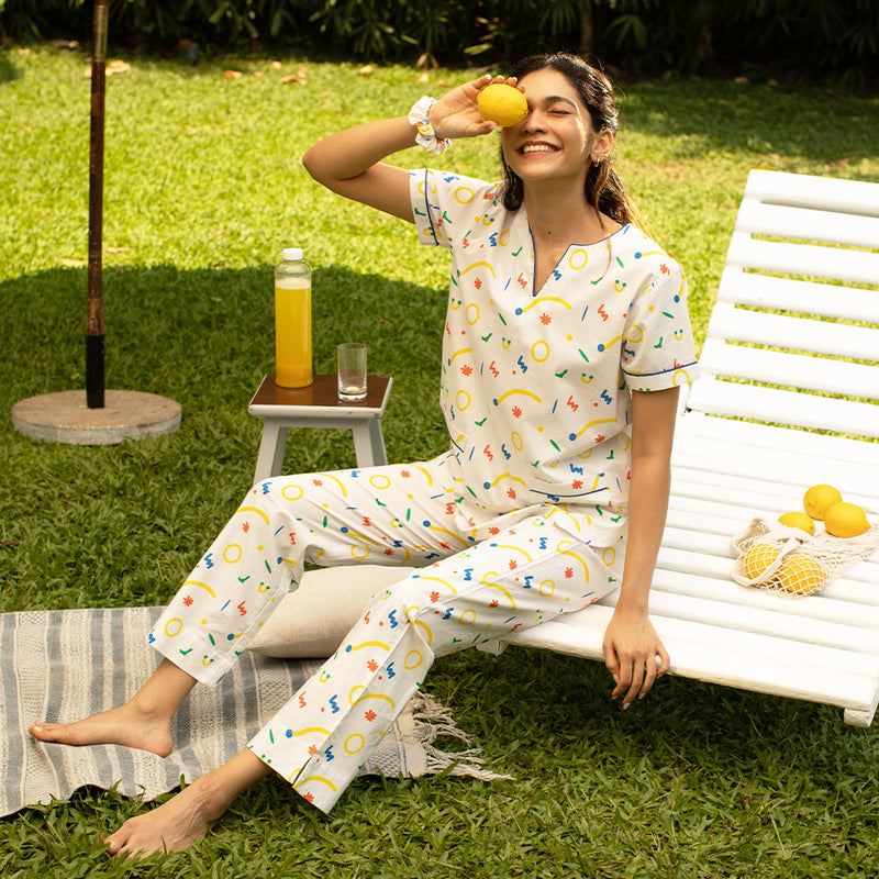Splotch Cotton Dip-Neck Pyjama Set