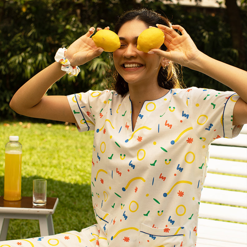 Splotch Cotton Dip-Neck Pyjama Set
