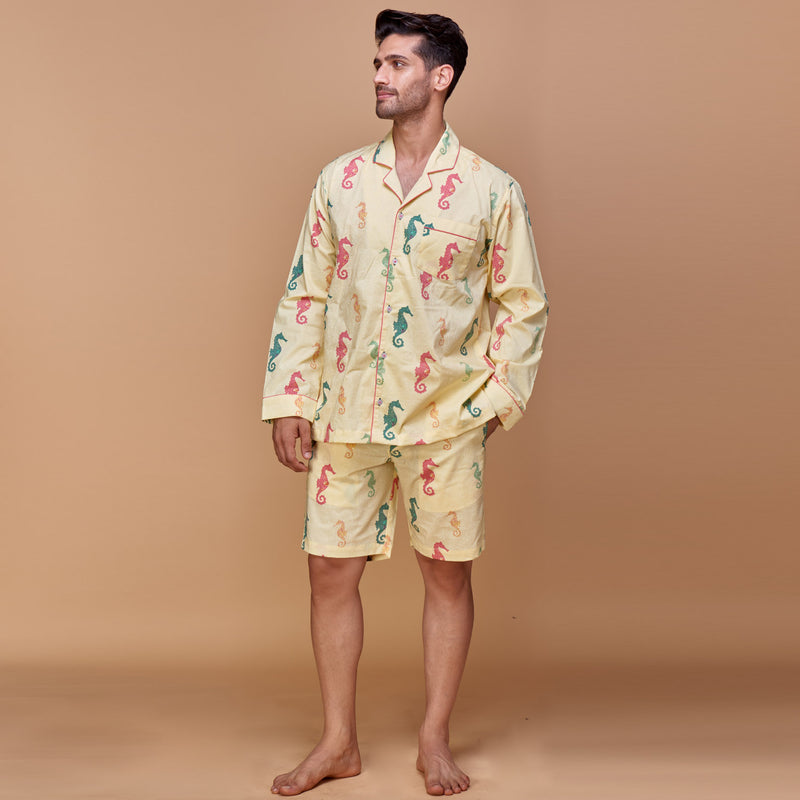 Seahorse Fancies Cotton Notched Shorts Set