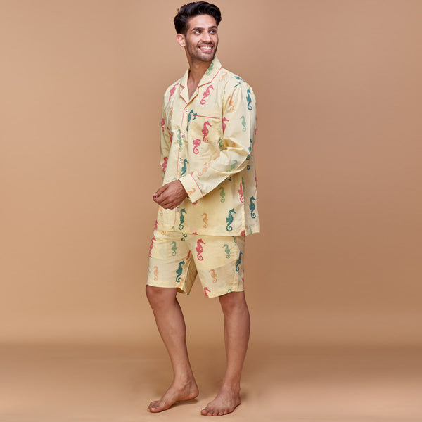 Seahorse Fancies Cotton Notched Shorts Set