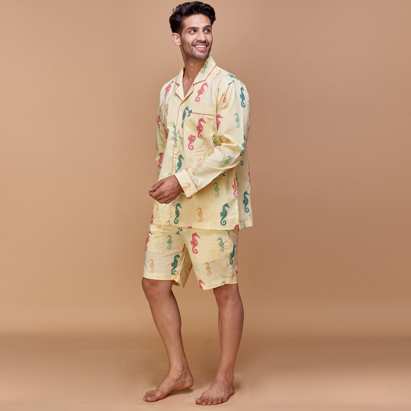 Seahorse Fancies Cotton Notched Shorts Set