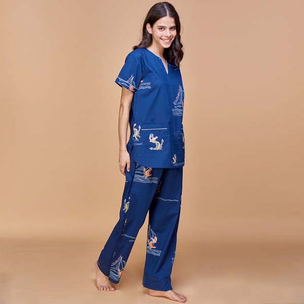 Set Sail Cotton Dip-Neck Pyjama Set