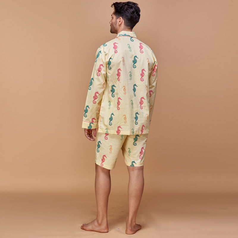Seahorse Fancies Cotton Notched Shorts Set