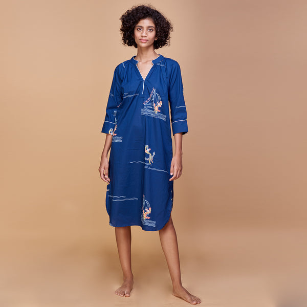 Set Sail Cotton Dip-Neck Sleep Dress
