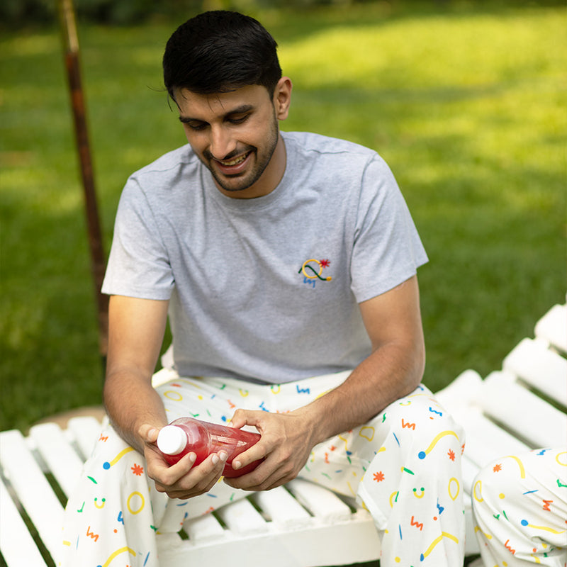 Splotch Embroidered T-shirt & Cotton Pyjama for Men's